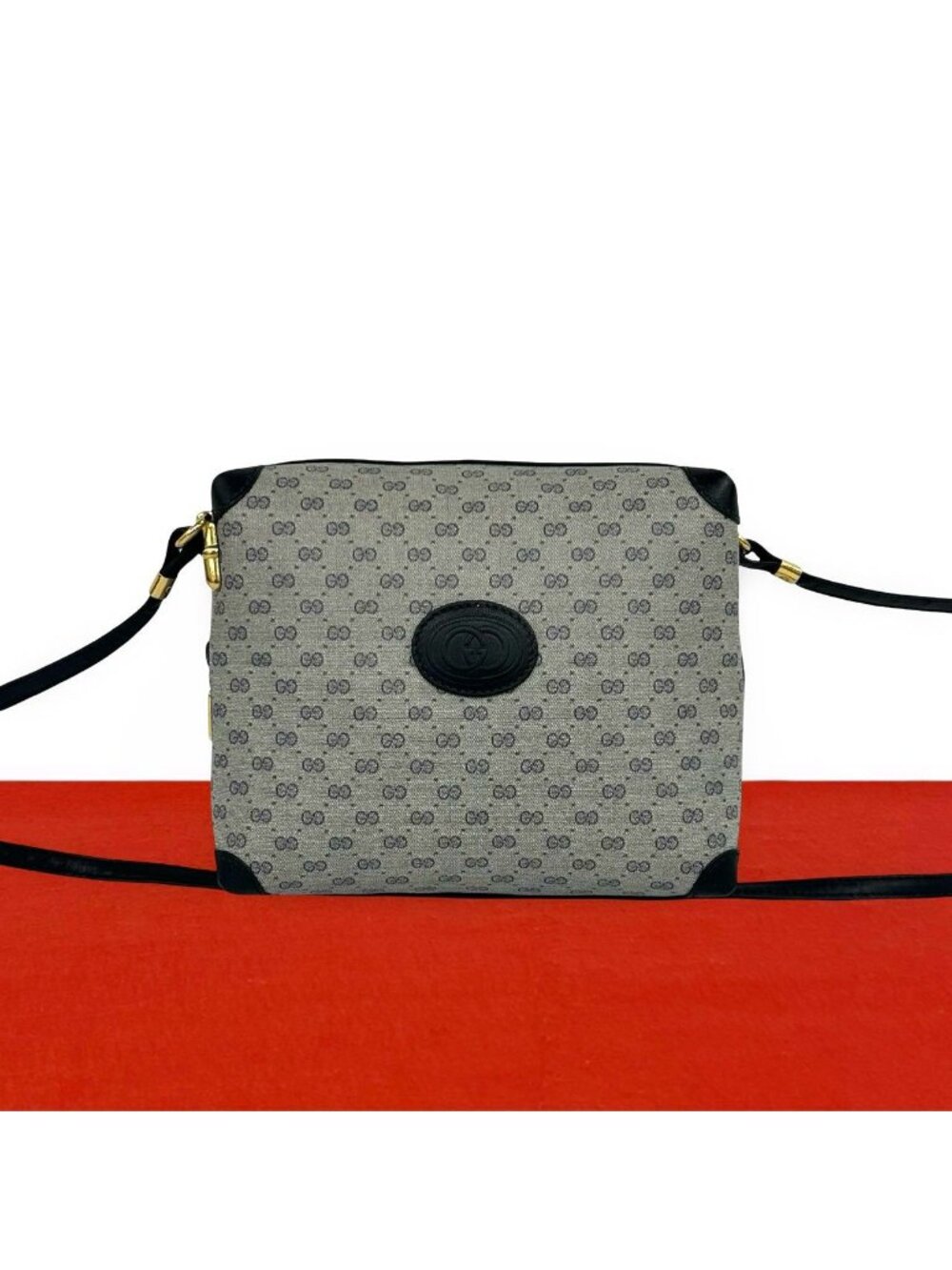 Gucci Vintage Micro GG Logo Pattern Leather Mini Shoulder Bag Pochette Navy